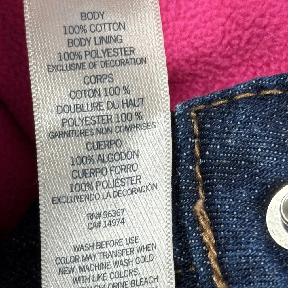 OshKosh Bgosh Girl 5T Blue Denim Fleece Lined Bib Overalls Vest Back Pink Lining